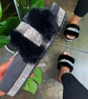 2022 estate nuove pantofole da donna firmate con strass suola spessa tacco a zeppa tacco rialzato pantofole pelose diapositive p