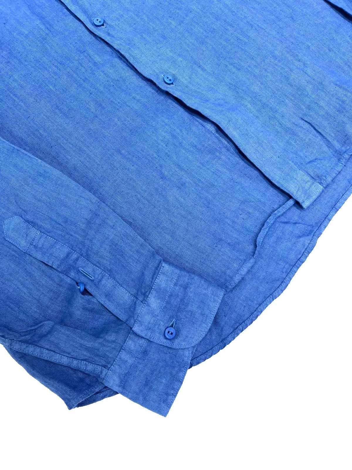 ALESSANDRO LAMURA   CAMICIA BLU IN LINO