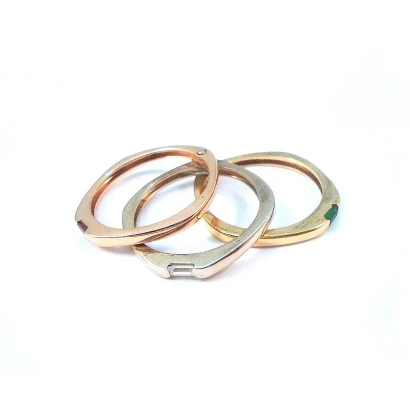 ANELLO DA DONNA 3 SOLITARI IN 1 IN ORO GIALLO BIANCO E ROSA 18 KT