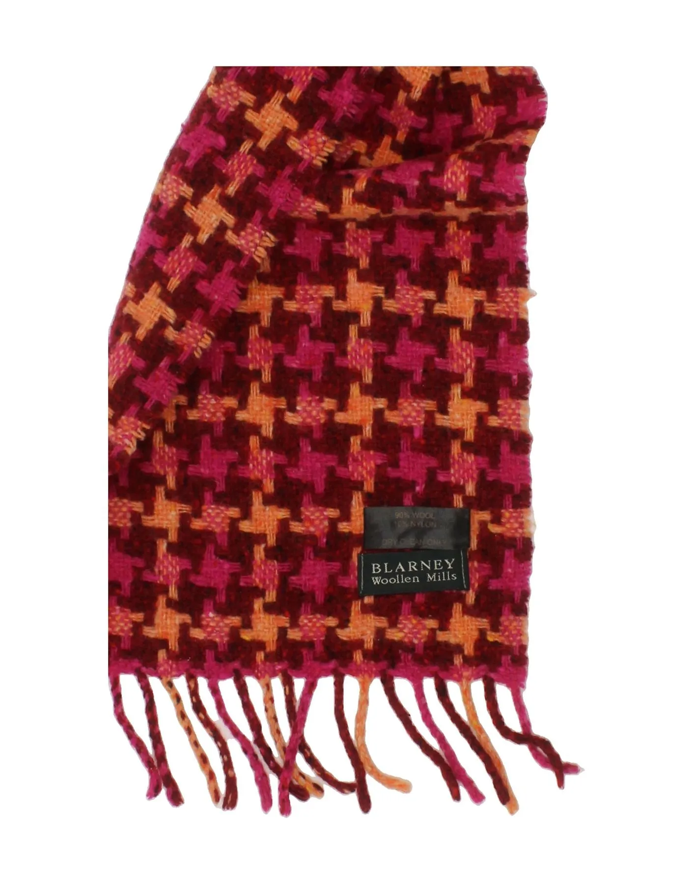 BLARNEY Womens Rectangle Scarf One Size Maroon Houndstooth Wool