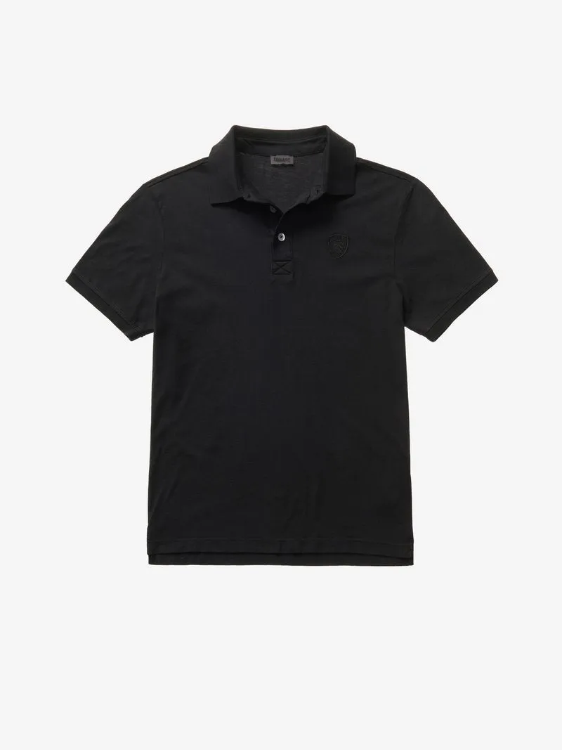 Blue / Black Cotton Jersey Polo Shirt
