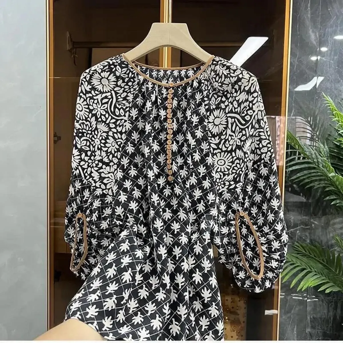 Camicie Girocollo Manica Lanterna Fibbia Camicetta Donna Moda Camisas De Mujer
