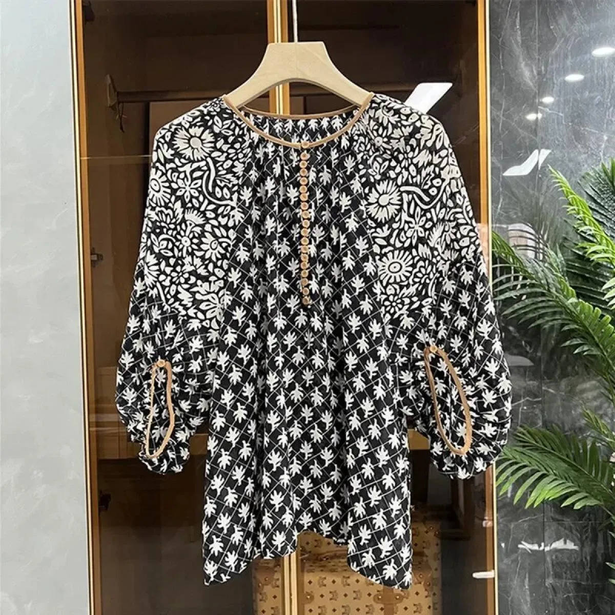 Camicie Girocollo Manica Lanterna Fibbia Camicetta Donna Moda Camisas De Mujer