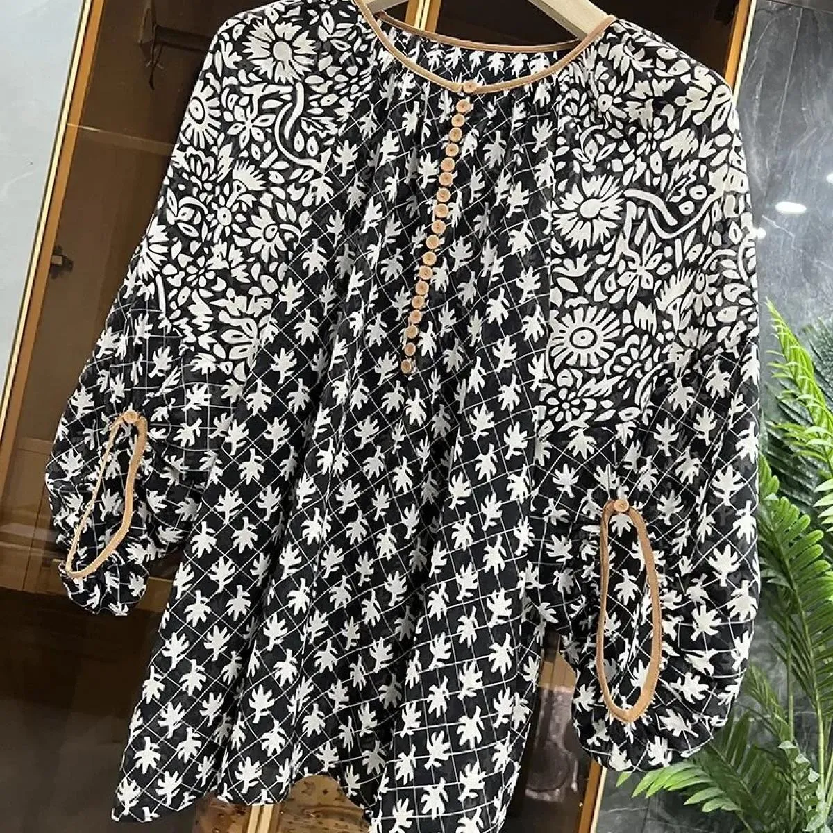 Camicie Girocollo Manica Lanterna Fibbia Camicetta Donna Moda Camisas De Mujer