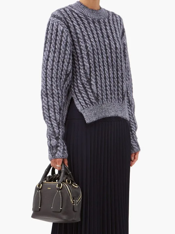 Chunky cable-knit side-slit wool-blend sweater