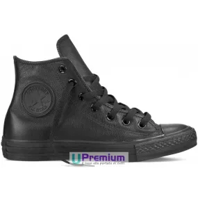 Converse All Star Chuck Taylor Classiche Pelle Tutta Nera Alte Stivaletto