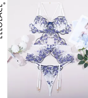 Ellolace Fairy Lingerie Luxury Lace Set Women 2 Piece Beautiful Underwear Transparent Bra Thong Sensual Sheer  Outfit  B