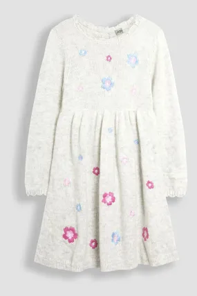 JoJo Maman Bébé Flower Embroidered Knit Dress    