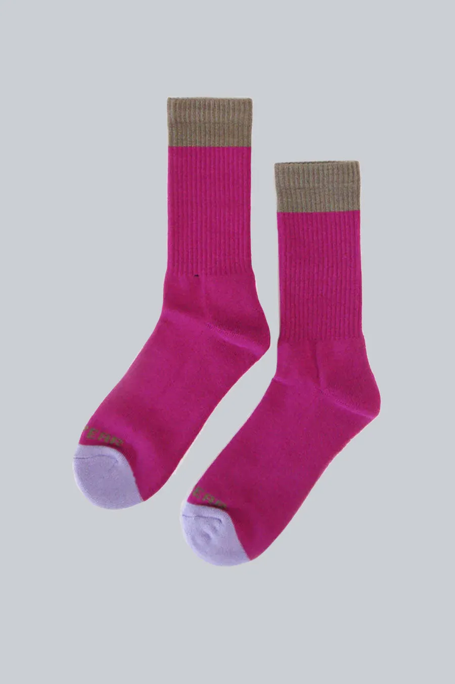 LITE YEAR 3TONE CREW SOCKS PINK LAVENDER BROWN