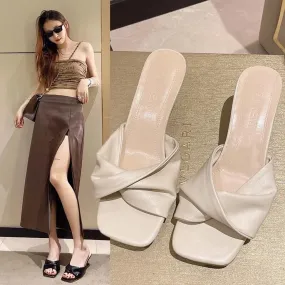 Pantofole da donna semplici alla moda Piedi di rugiada Tacchi alti Tinta unita Comode pantofole casual Pantofole alla moda 2024