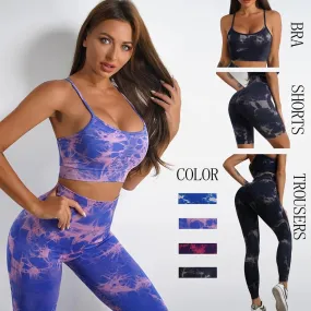 Set da yoga Leggings per reggiseno da donna Set di leggings per reggiseno sportivo Set da yoga Pantaloncini da donna Tiedye