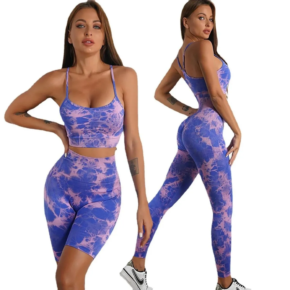 Set da yoga Leggings per reggiseno da donna Set di leggings per reggiseno sportivo Set da yoga Pantaloncini da donna Tiedye
