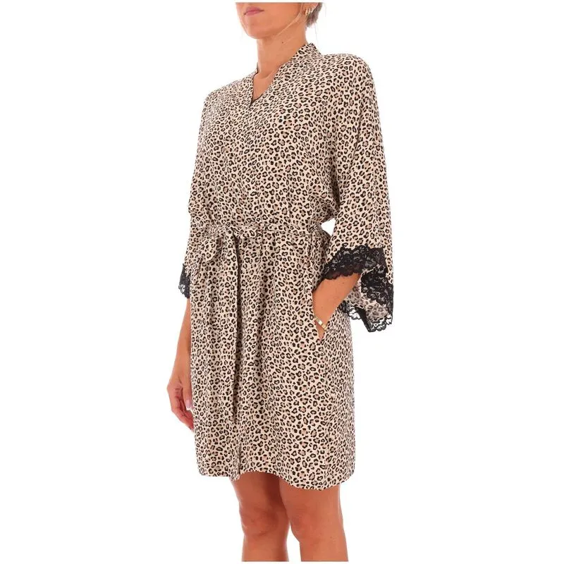 Vestaglia animalier con pizzo nero 