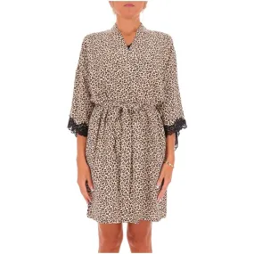 Vestaglia animalier con pizzo nero 