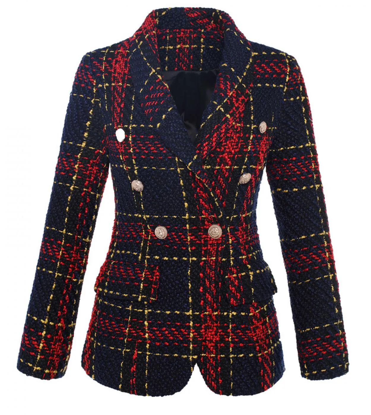 Xxl Tweed Blazer di lana Cappotti Abito da donna Giacca da donna nuova Linea spessa Reticolo intrecciato Blazer doppiopetto Donn